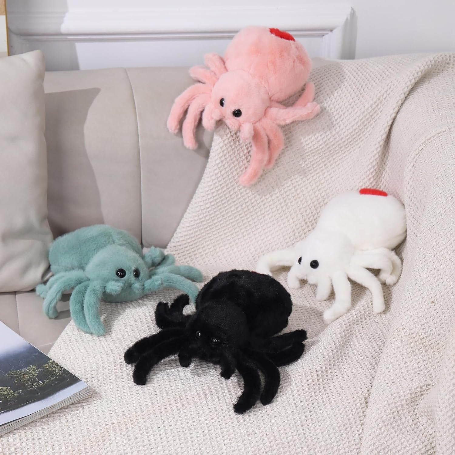 White Spider Plush,Spider Stuffed Animal Toy,Cute Spiders Plushie,9.8Inch Huggable Jumping Spiders Toy,Adorable Pillow Doll for Kids Halloween Decor