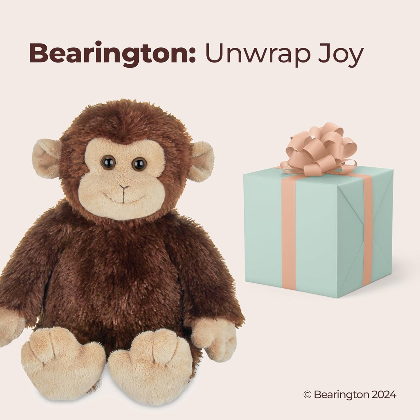 Bearington Swings Monkey Stuffed Animal - 15" Stuffed Monkey Toys - Soft Washable Plush Monkeys with Lifelike Features for Babies, Toddlers, and Animal Lovers - Adorable Gift for Kids