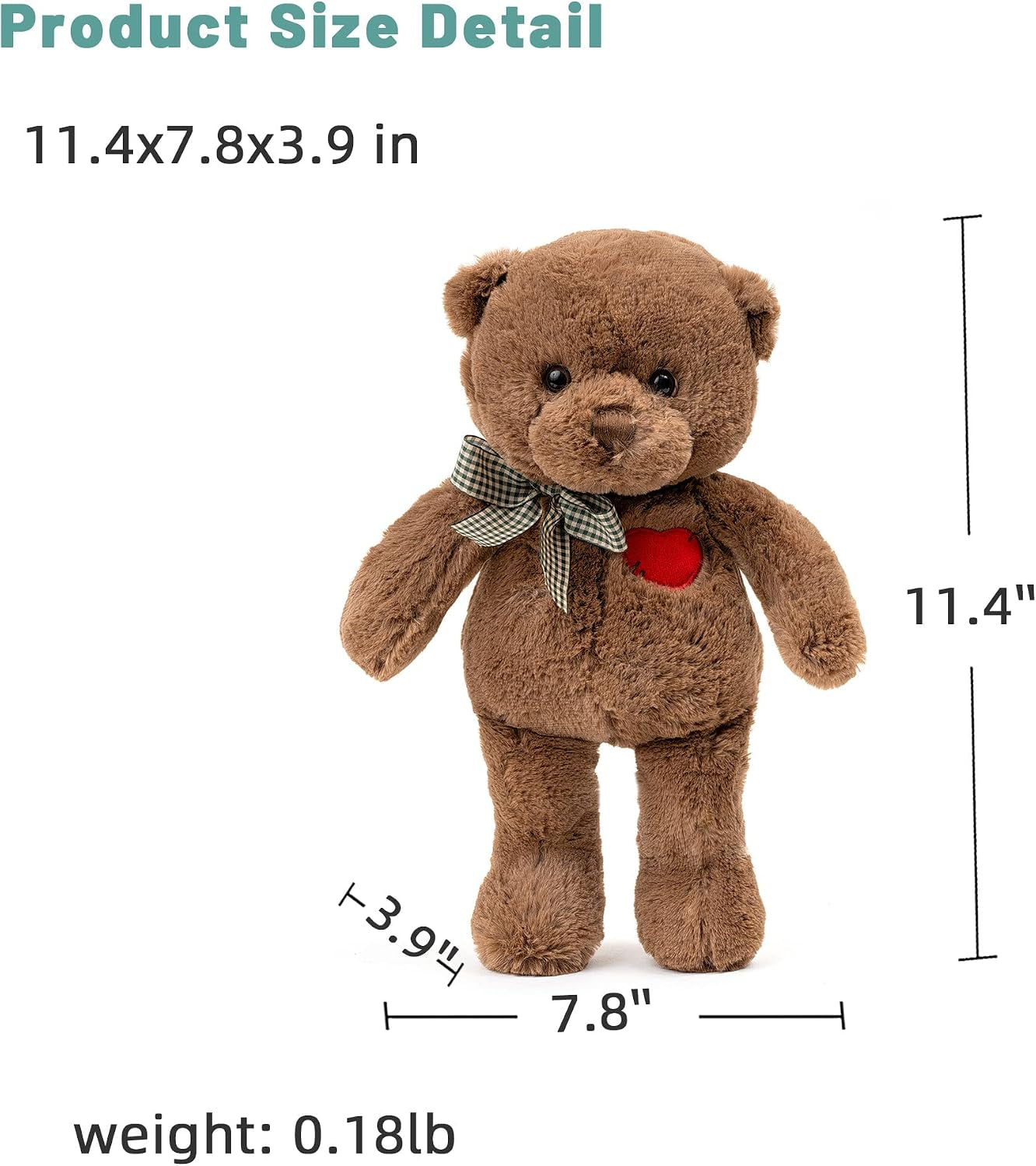 11.4” Small Teddy Bear with Heart Cute Brown Teddy Bear Stuffed Animals Soft Stuffed Bear Plush Bear Plushie Toys Gifts for Girlfriend Boyfriend Kid
