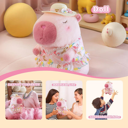 Pink Capybara Plush 12" Pool Party Capybara Stuffed Animal Pillows Kawaii Swimsuit Wearing Kawaii Stuffed Animal Plushie Cute Capybara Plush, Ultra Soft Hugging Gift for Kids, Girls, Boys