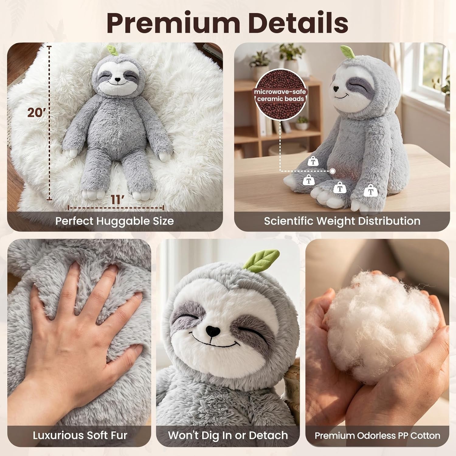 Weighted Stuffed Animals Sloth Plush, Heatable Coolable, 4 Lb, 20In | Mom'S Choice Award, Microwaveable Inner Pad, Huggable Sloth Plushies, Cozy Gift for Kids & Adults