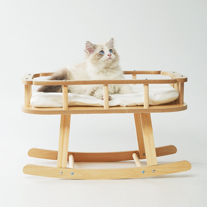Cama para gatos con hamaca oscilante de madera: fácil de limpiar y elegante