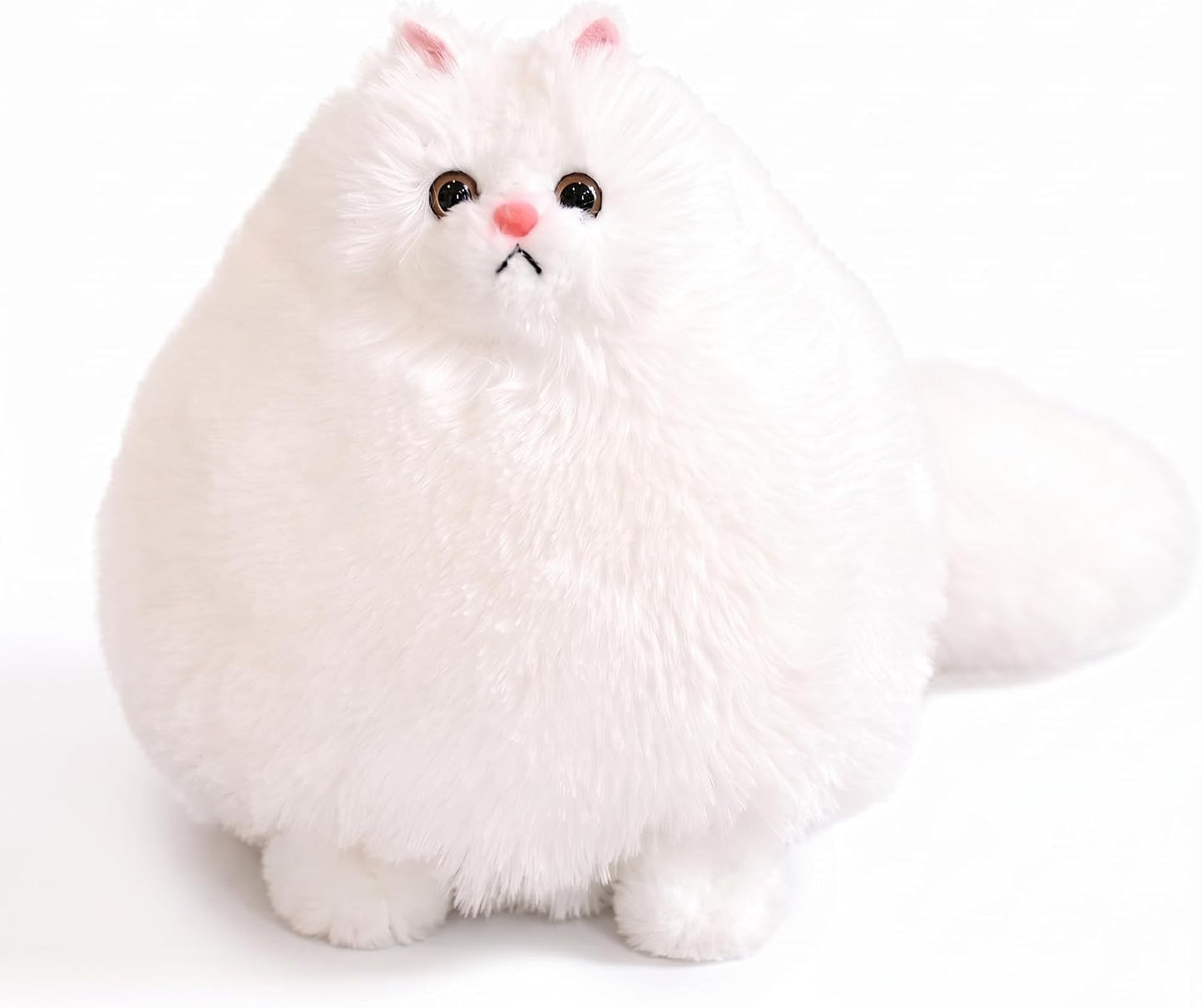 10-Inch White Cat Plush Toy, Soft Fluffy Stuffed Animal for Girls | Chubby Body and Long Tail Offer Cozy Cuddles, Making It a Sweet Gift for Kids, Birthdays, Holidays, and Cat Lovers