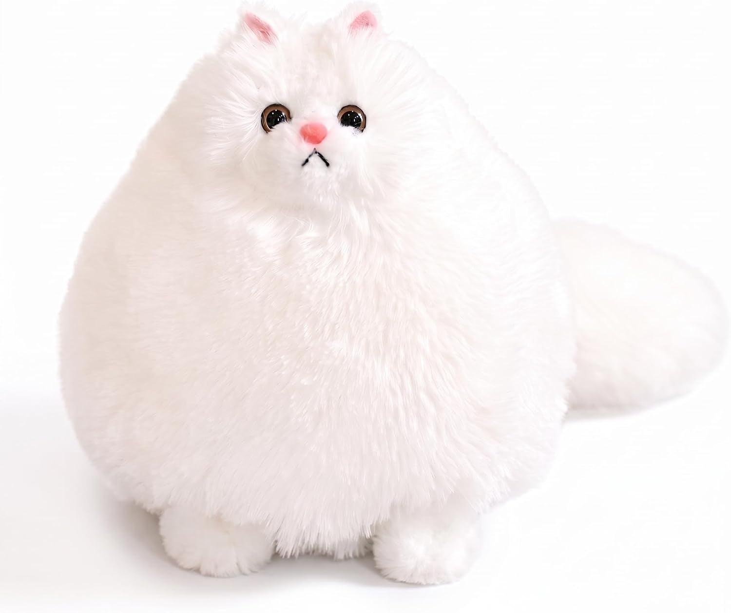 10-Inch White Cat Plush Toy, Soft Fluffy Stuffed Animal for Girls | Chubby Body and Long Tail Offer Cozy Cuddles, Making It a Sweet Gift for Kids, Birthdays, Holidays, and Cat Lovers
