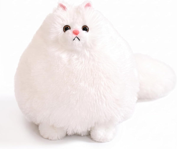 10-Inch White Cat Plush Toy, Soft Fluffy Stuffed Animal for Girls | Chubby Body and Long Tail Offer Cozy Cuddles, Making It a Sweet Gift for Kids, Birthdays, Holidays, and Cat Lovers