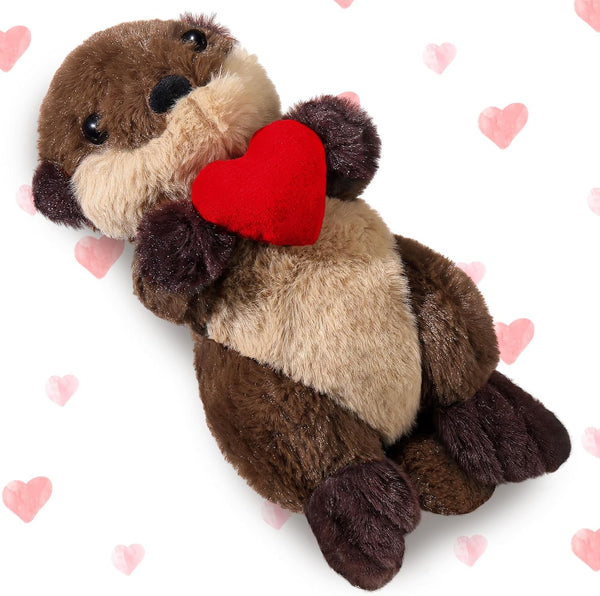 Sea Otter Stuffed Animal Plushie with Red Heart 9.84 Inches Cute Soft Floating River Otter Stuffed Animal Ocean Birthday Gift for Mom Mother'S Day Wedding Anniversary