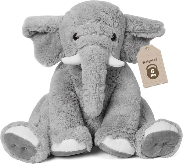 Elephant Weighted Stuffed Animals 5 Lbs 16 Inches Gray Plush | Large Weighted Stuffed Animal Elephant Plushie Cuddly Pillow Gift for Kids Adults