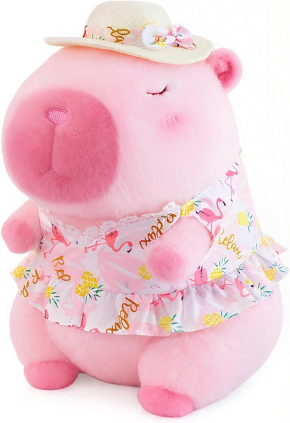 Pink Capybara Plush 12" Pool Party Capybara Stuffed Animal Pillows Kawaii Swimsuit Wearing Kawaii Stuffed Animal Plushie Cute Capybara Plush, Ultra Soft Hugging Gift for Kids, Girls, Boys