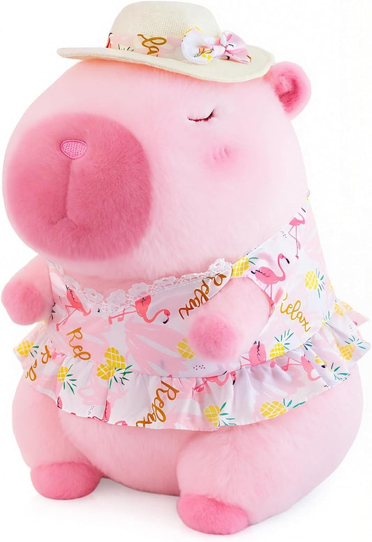 Pink Capybara Plush 12" Pool Party Capybara Stuffed Animal Pillows Kawaii Swimsuit Wearing Kawaii Stuffed Animal Plushie Cute Capybara Plush, Ultra Soft Hugging Gift for Kids, Girls, Boys