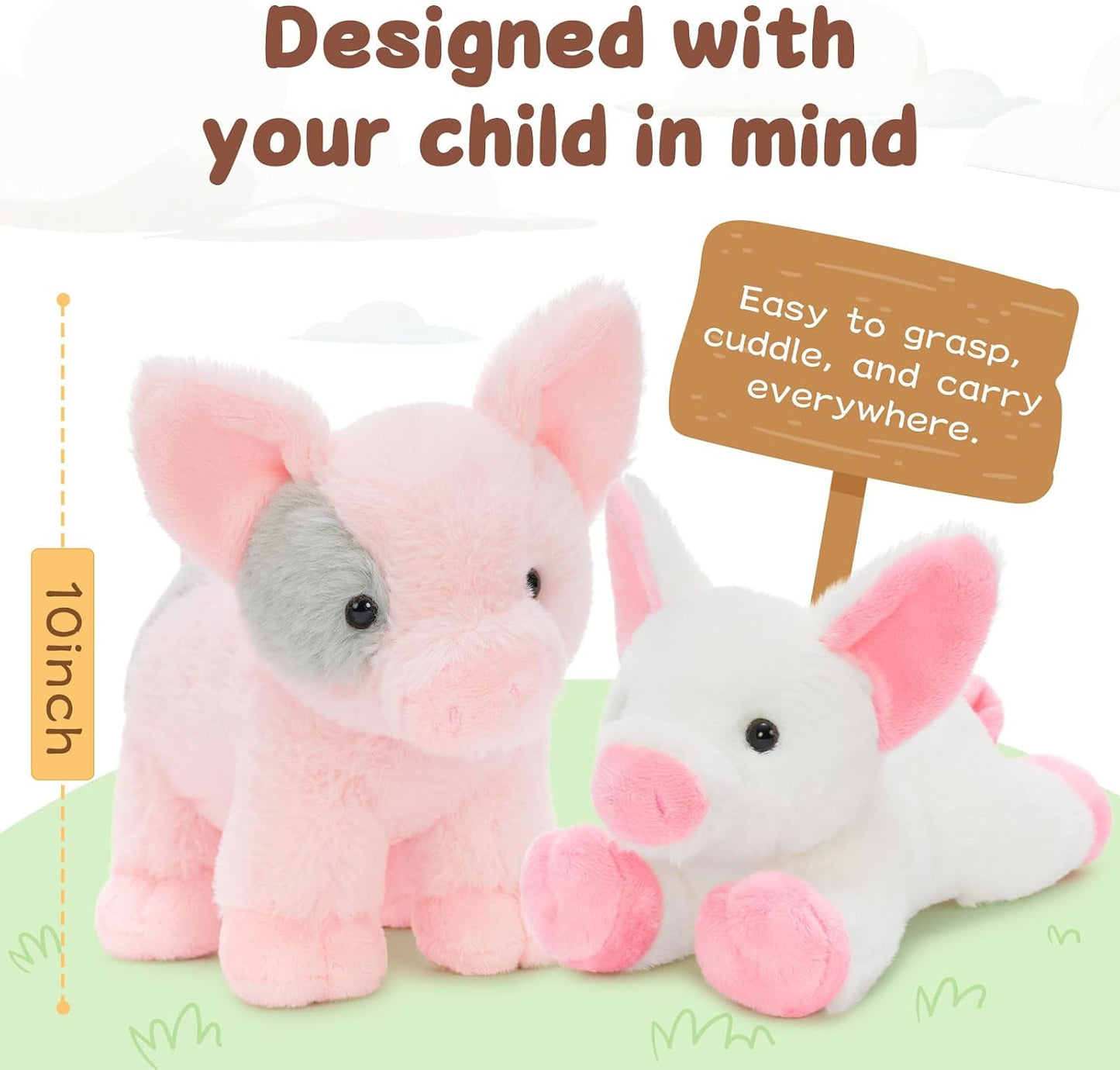 6 Pack Pig Stuffed Animals, 10 Inch Assorted Pig Plush Toys Set | 6 Assorted Pigs Bulk, Soft Plush Fabric, Cute Farm Animal Set, Party Favor Pack, Birthday Christmas Gift