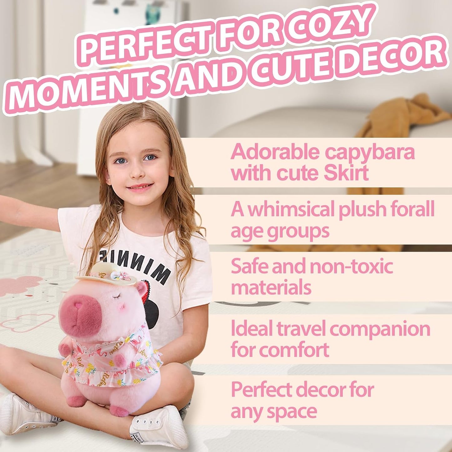 Pink Capybara Plush 12" Pool Party Capybara Stuffed Animal Pillows Kawaii Swimsuit Wearing Kawaii Stuffed Animal Plushie Cute Capybara Plush, Ultra Soft Hugging Gift for Kids, Girls, Boys
