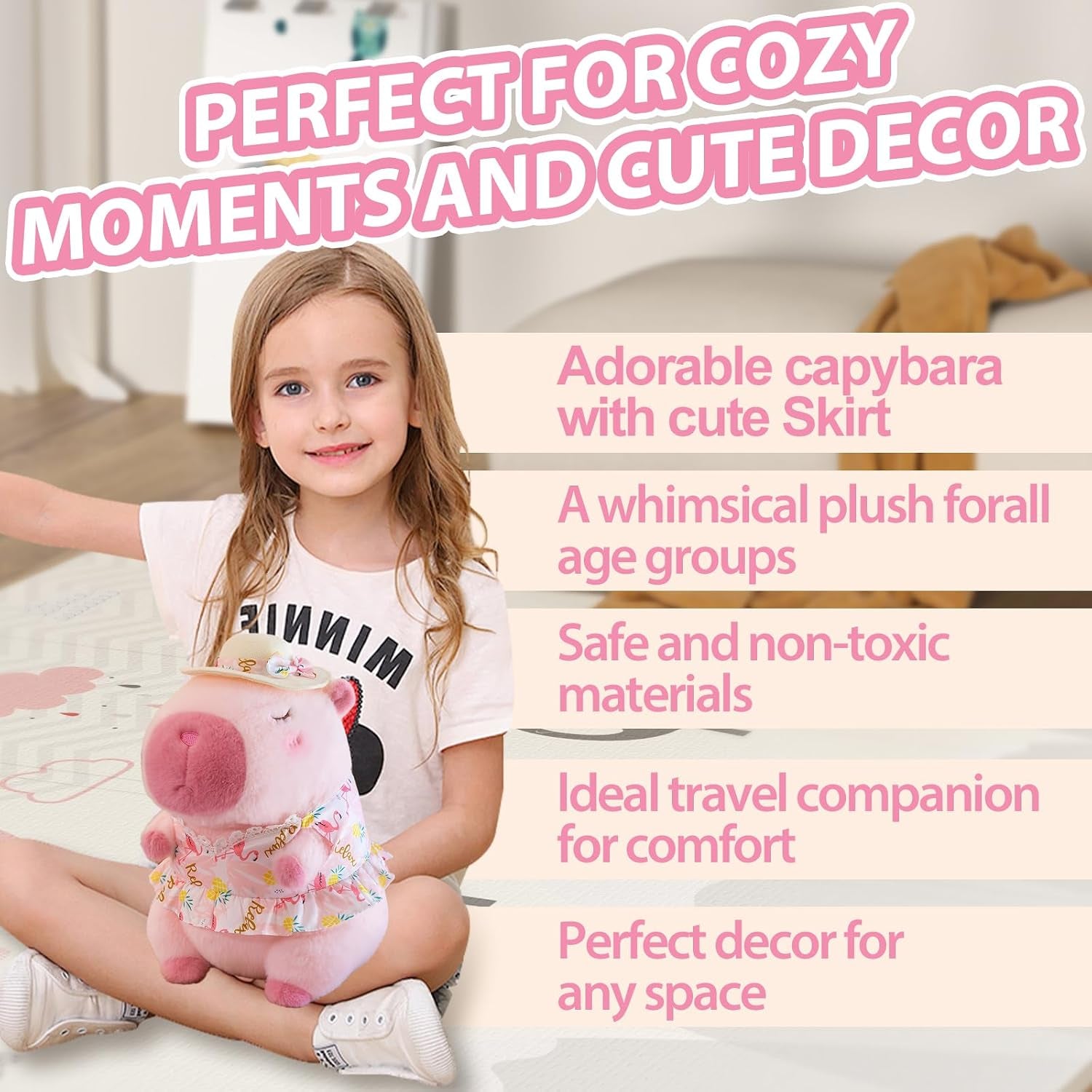Pink Capybara Plush 12" Pool Party Capybara Stuffed Animal Pillows Kawaii Swimsuit Wearing Kawaii Stuffed Animal Plushie Cute Capybara Plush, Ultra Soft Hugging Gift for Kids, Girls, Boys