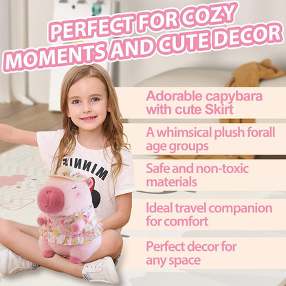 Pink Capybara Plush 12" Pool Party Capybara Stuffed Animal Pillows Kawaii Swimsuit Wearing Kawaii Stuffed Animal Plushie Cute Capybara Plush, Ultra Soft Hugging Gift for Kids, Girls, Boys
