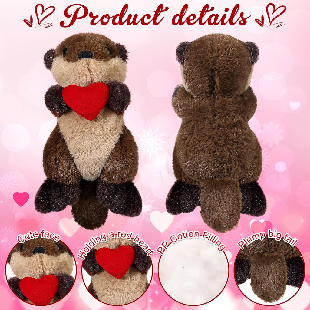 Sea Otter Stuffed Animal Plushie with Red Heart 9.84 Inches Cute Soft Floating River Otter Stuffed Animal Ocean Birthday Gift for Mom Mother'S Day Wedding Anniversary
