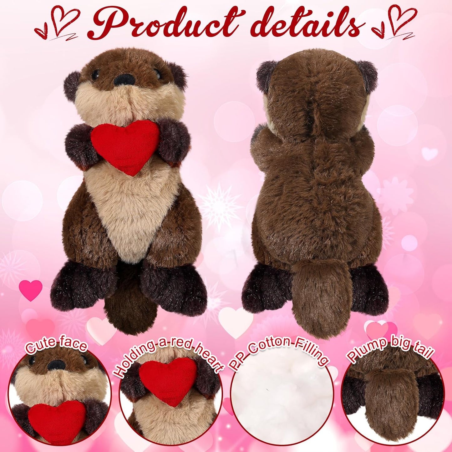 Sea Otter Stuffed Animal Plushie with Red Heart 9.84 Inches Cute Soft Floating River Otter Stuffed Animal Ocean Birthday Gift for Mom Mother'S Day Wedding Anniversary