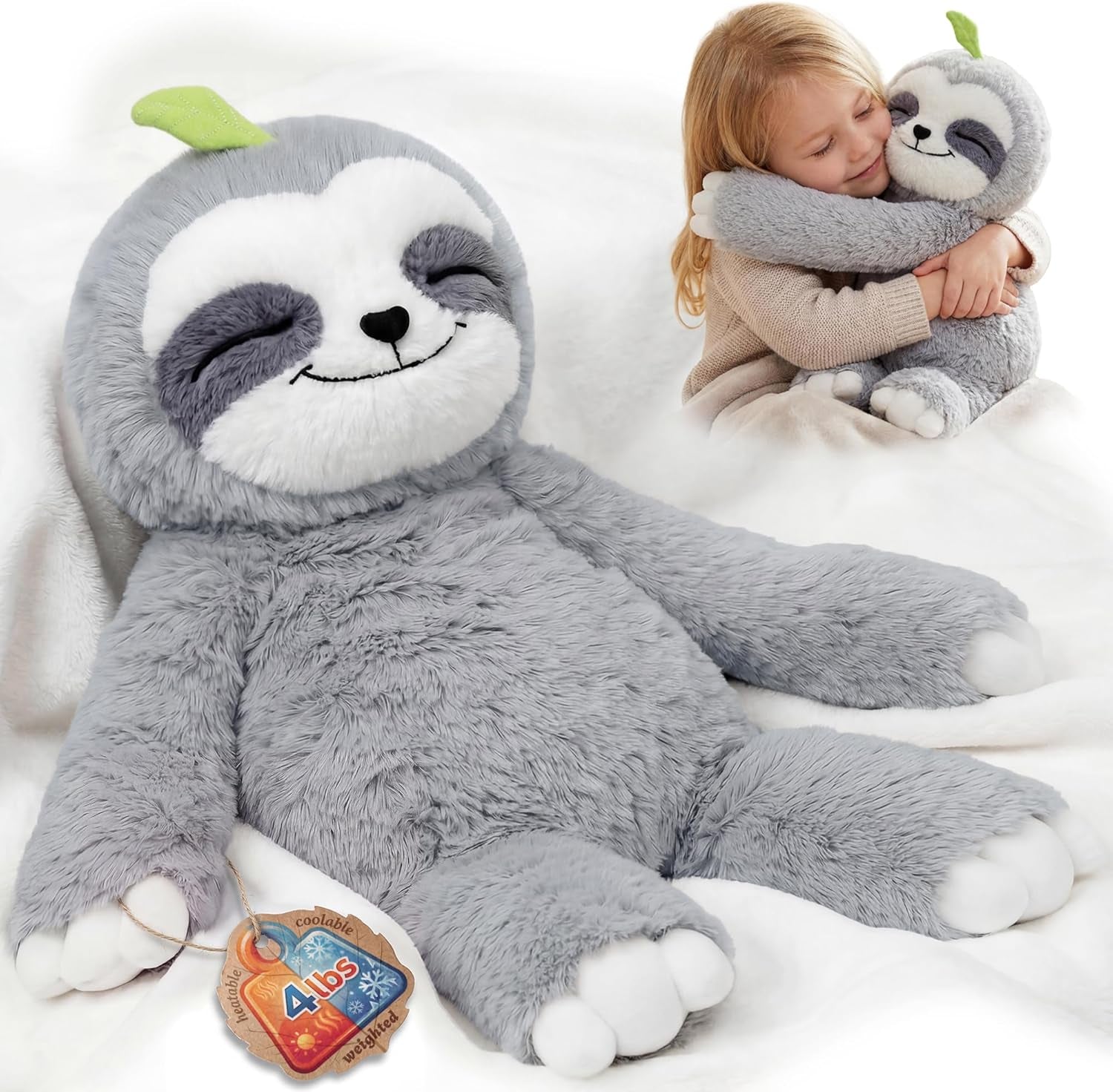 Weighted Stuffed Animals Sloth Plush, Heatable Coolable, 4 Lb, 20In | Mom'S Choice Award, Microwaveable Inner Pad, Huggable Sloth Plushies, Cozy Gift for Kids & Adults