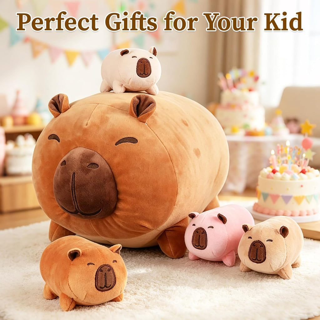 5-1 Capybara Stuffed Animal with 4 Babies Inside, 16 Inch Big Soft Mommy Capybara Plush Toy with 4 Capybaras, Cute Stuffed Pillow Gift for Kids Boys Girls, Birthday, Decor