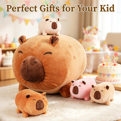 5-1 Capybara Stuffed Animal with 4 Babies Inside, 16 Inch Big Soft Mommy Capybara Plush Toy with 4 Capybaras, Cute Stuffed Pillow Gift for Kids Boys Girls, Birthday, Decor