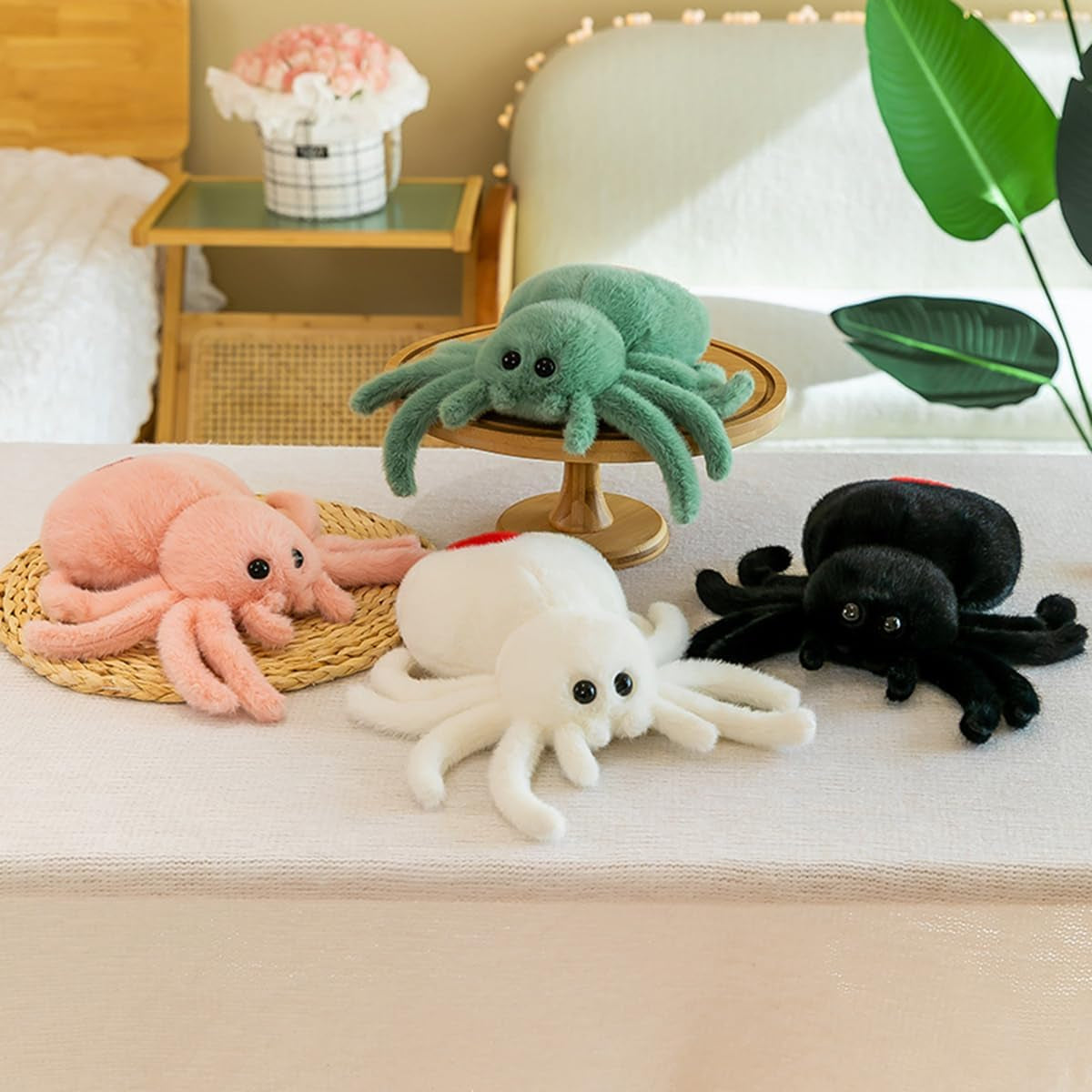 White Spider Plush,Spider Stuffed Animal Toy,Cute Spiders Plushie,9.8Inch Huggable Jumping Spiders Toy,Adorable Pillow Doll for Kids Halloween Decor