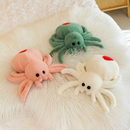 White Spider Plush,Spider Stuffed Animal Toy,Cute Spiders Plushie,9.8Inch Huggable Jumping Spiders Toy,Adorable Pillow Doll for Kids Halloween Decor