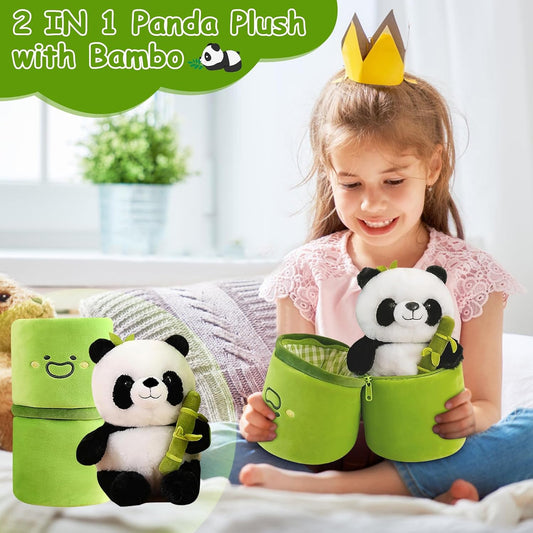 Soft Reversible Panda Stuffed Animals with Bamboo Storage Bag, 11-Inch Interactive Baby Toy, Cute Cuddly Panda Plush Toy for Kids & Adults – Perfect for Birthday & Easter Gifts | 11-Inch Interactive Baby Toy