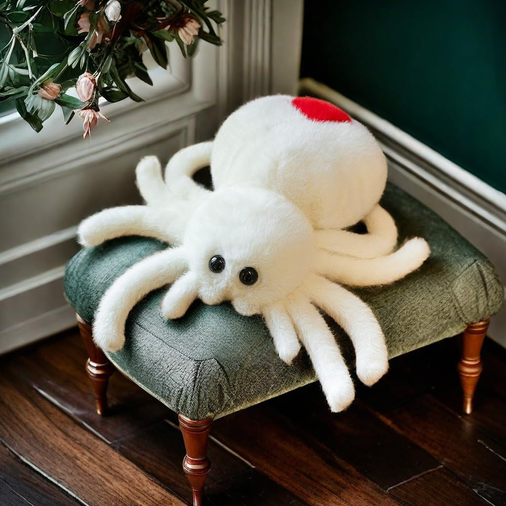 White Spider Plush,Spider Stuffed Animal Toy,Cute Spiders Plushie,9.8Inch Huggable Jumping Spiders Toy,Adorable Pillow Doll for Kids Halloween Decor
