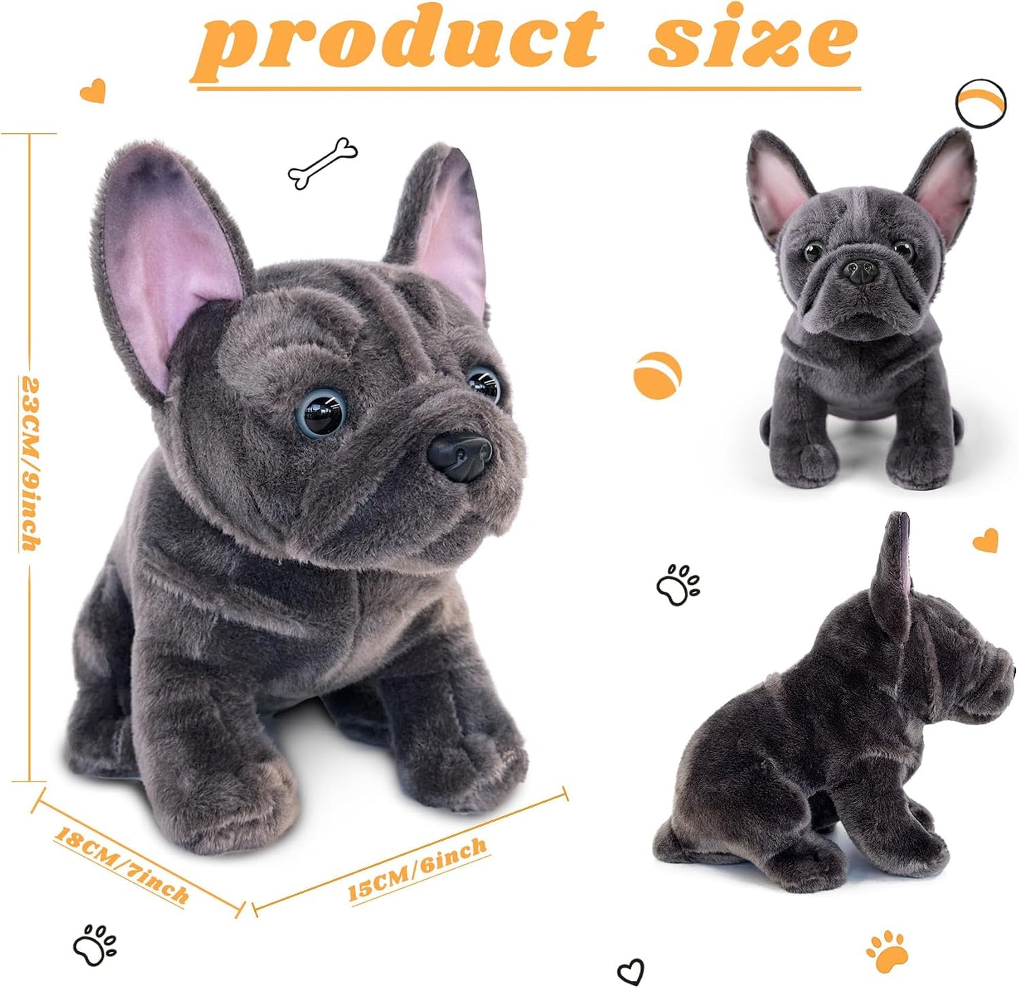 Bulldog Stuffed Animals Realistic Dog,9" Dog Stuffed Animals Soft Cuddly Gray Bulld Og Stuffed D Og Plush,Puppy Plush Toys for Kids Girls Boys Huggable & Washable