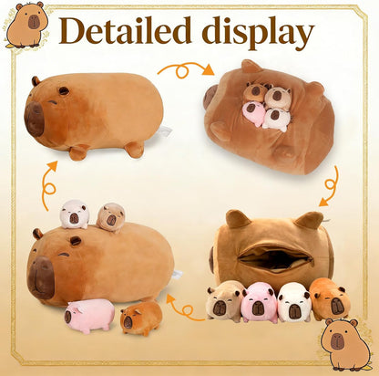5-1 Capybara Stuffed Animal with 4 Babies Inside, 16 Inch Big Soft Mommy Capybara Plush Toy with 4 Capybaras, Cute Stuffed Pillow Gift for Kids Boys Girls, Birthday, Decor