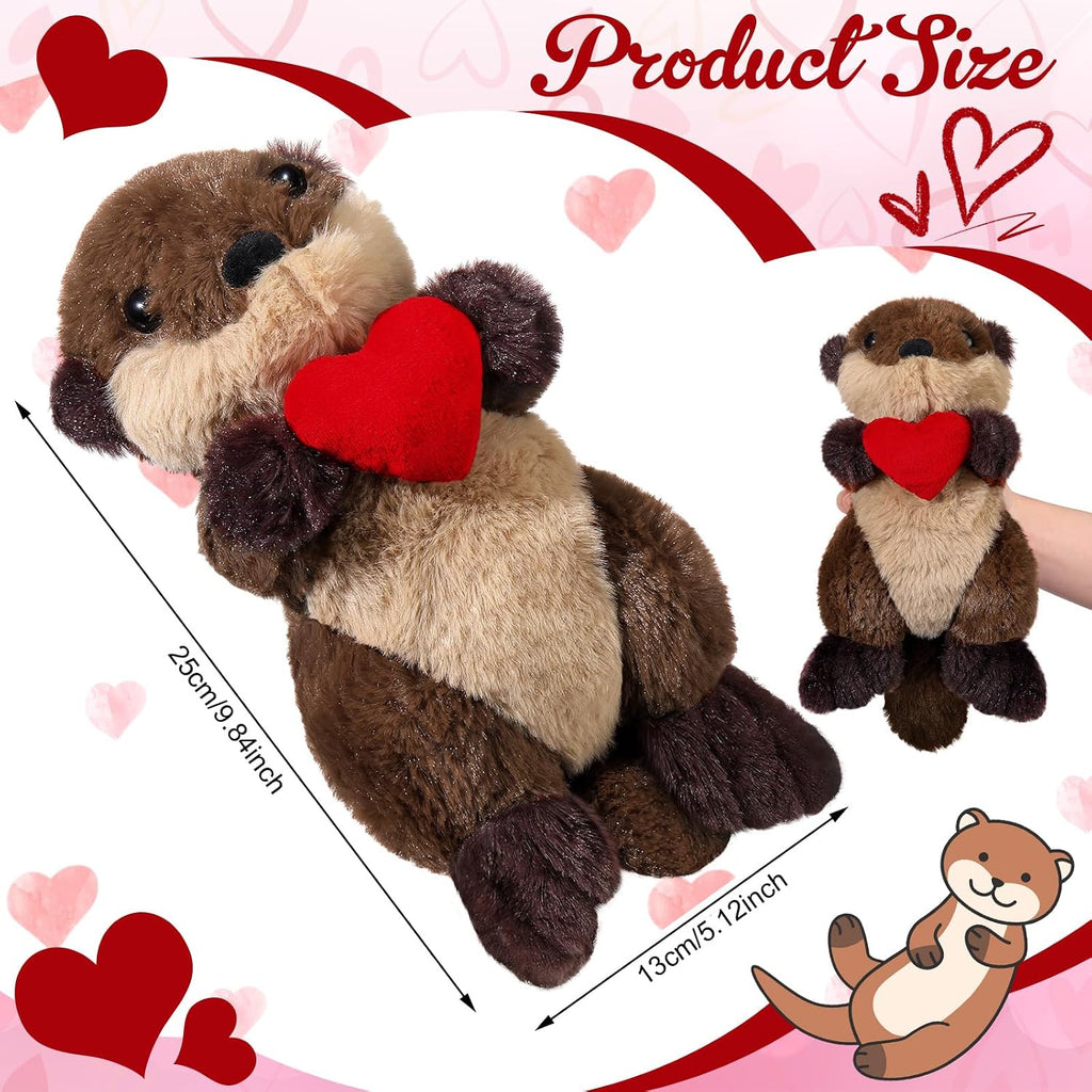 Sea Otter Stuffed Animal Plushie with Red Heart 9.84 Inches Cute Soft Floating River Otter Stuffed Animal Ocean Birthday Gift for Mom Mother'S Day Wedding Anniversary