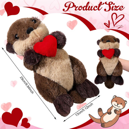 Sea Otter Stuffed Animal Plushie with Red Heart 9.84 Inches Cute Soft Floating River Otter Stuffed Animal Ocean Birthday Gift for Mom Mother'S Day Wedding Anniversary