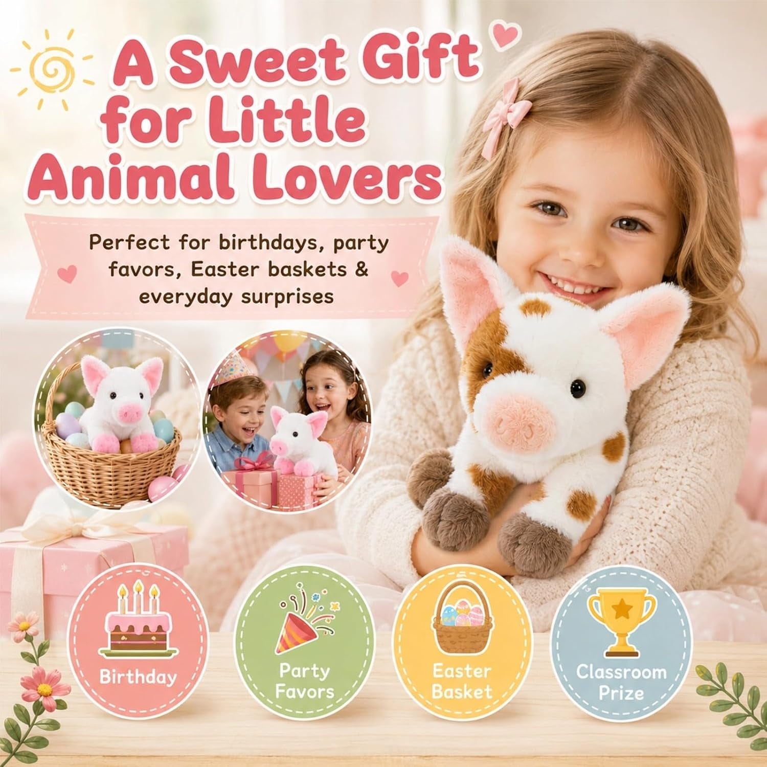 6 Pack Pig Stuffed Animals, 10 Inch Assorted Pig Plush Toys Set | 6 Assorted Pigs Bulk, Soft Plush Fabric, Cute Farm Animal Set, Party Favor Pack, Birthday Christmas Gift