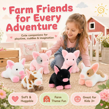 6 Pack Pig Stuffed Animals, 10 Inch Assorted Pig Plush Toys Set | 6 Assorted Pigs Bulk, Soft Plush Fabric, Cute Farm Animal Set, Party Favor Pack, Birthday Christmas Gift