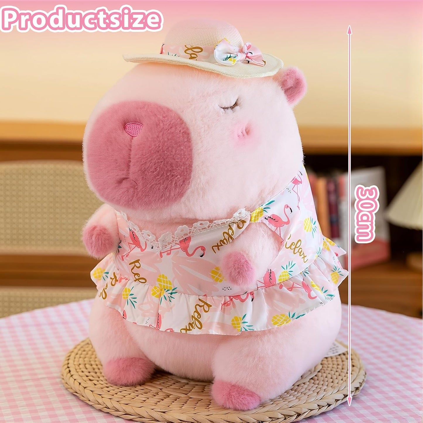 Pink Capybara Plush 12" Pool Party Capybara Stuffed Animal Pillows Kawaii Swimsuit Wearing Kawaii Stuffed Animal Plushie Cute Capybara Plush, Ultra Soft Hugging Gift for Kids, Girls, Boys