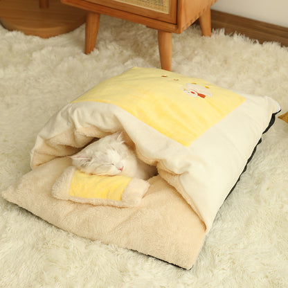 Anti-Slip Semi-Enclosed Soft Insulated Cat Bed | Yellow Color | Easy to Clean snugglepals