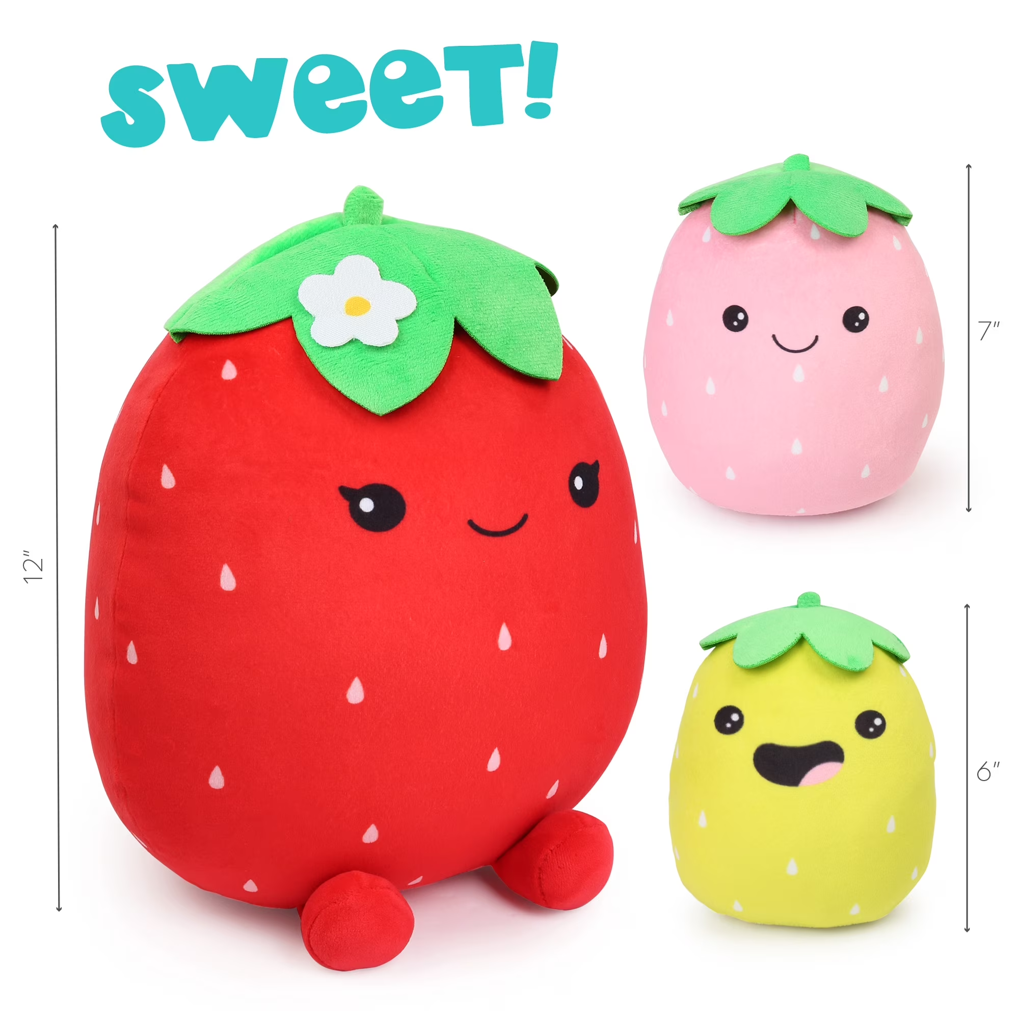 Cute Strawberry Plush Pillow – 6, 7 & 12 Inch | Squishy Stuffed Plushie Gift for All Ages