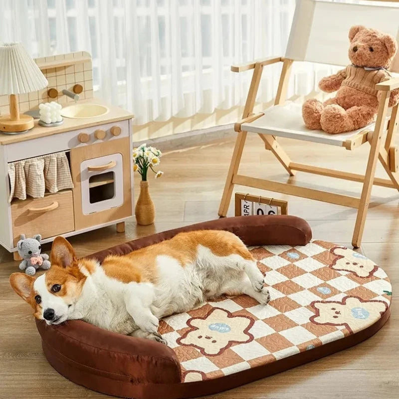 Cooling Orthopedic Pet Bed with Elevated Headrest - Easy to Clean, Durable, and Gentle on Skin