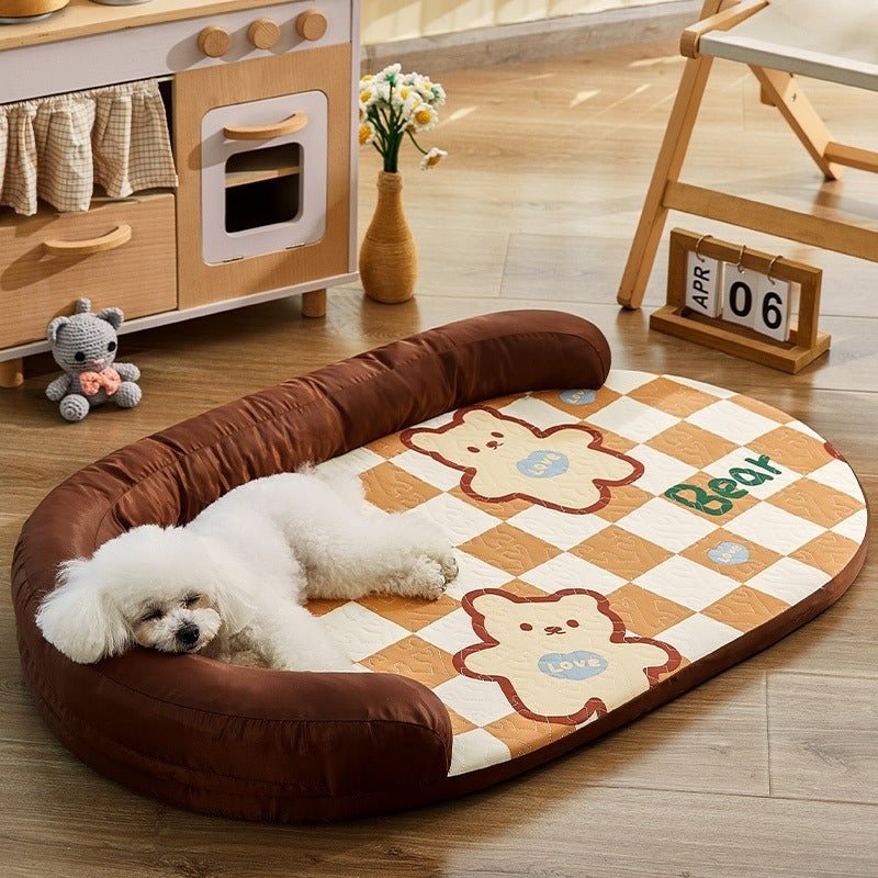 Orthopedic Pet Bed with Elevated Headrest - Easy to Clean, Durable, and Gentle on Skin | Brown | Dog | Far View