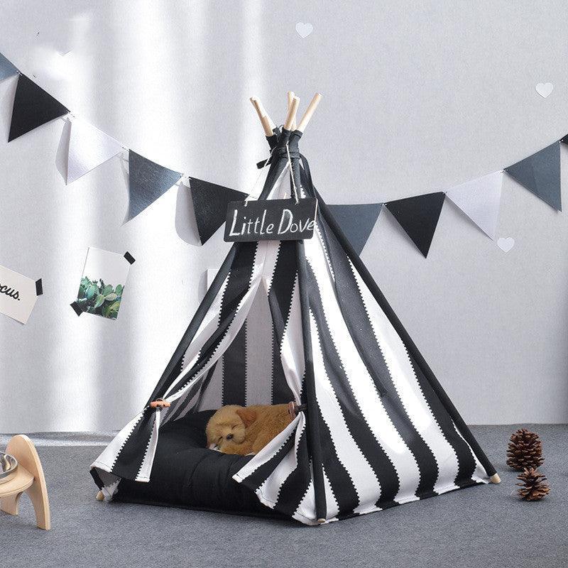 Black and White New Zealand Pine Wood Pet Tent