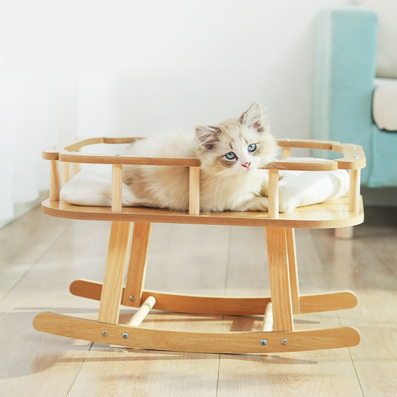 Wooden Swinging Hammock Cat Bed: Easy to Clean and Stylish | With Cushion