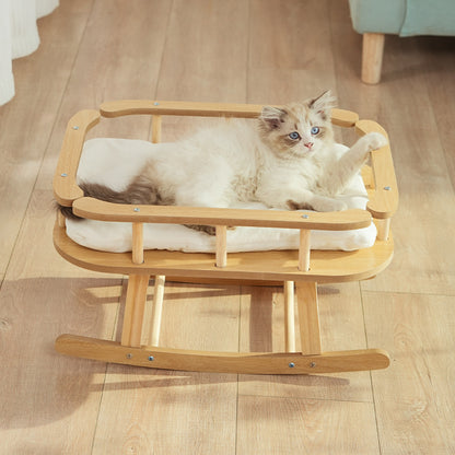 Wooden Swinging Hammock Cat Bed: Easy to Clean and Stylish | With Cushioned