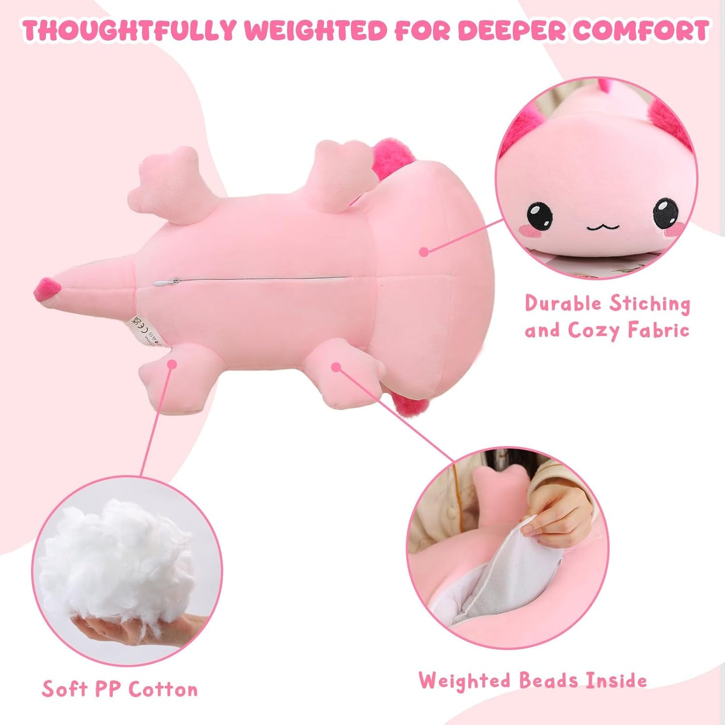 Weighted Stuffed Animals, Axolotl Stuffed Animal with Weighted Beads, Cute Plush Toy Pillow Gifts for Adults Kids Boys Girls