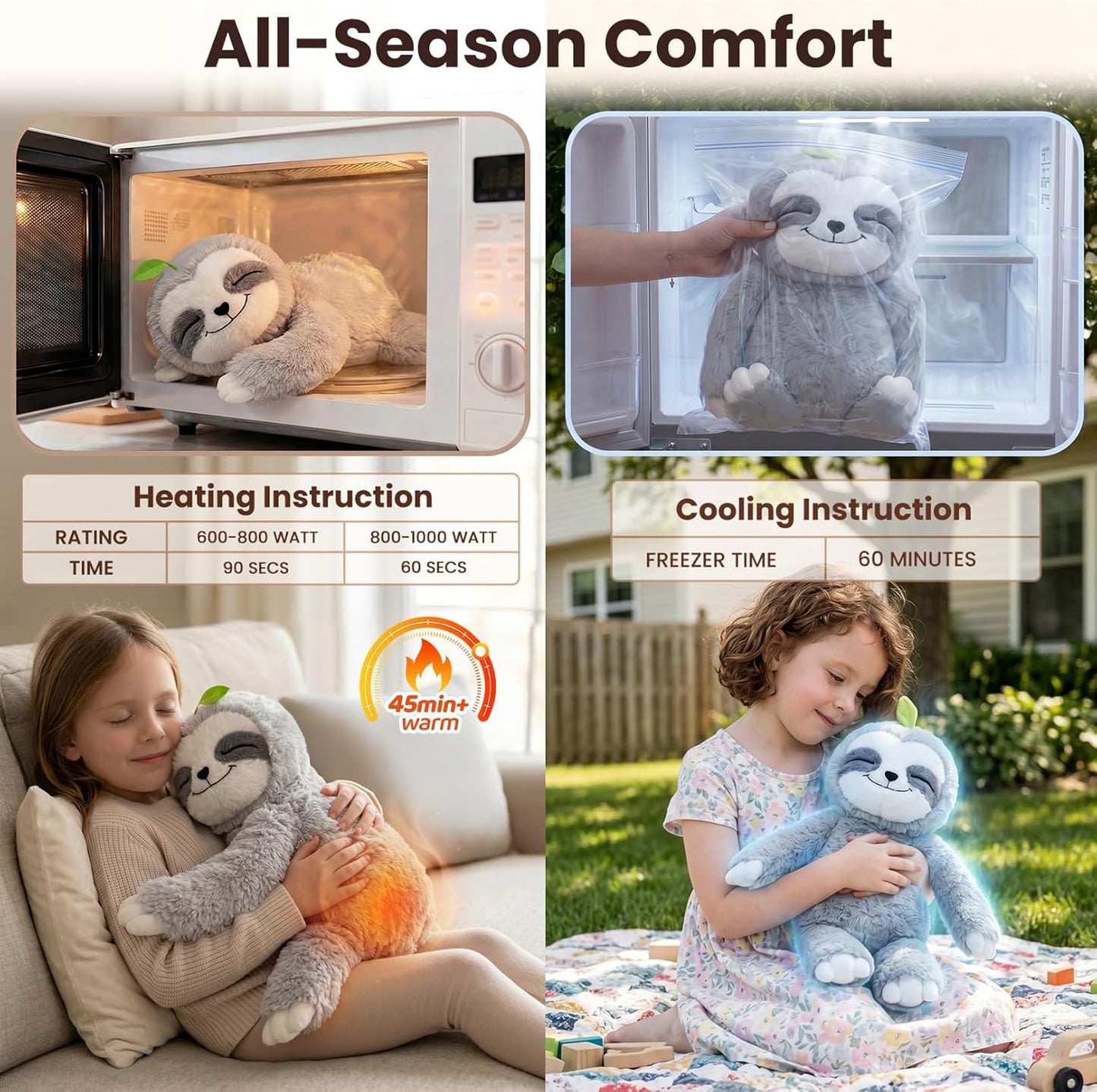 Weighted Stuffed Animals Sloth Plush, Heatable Coolable, 4 Lb, 20In | Mom'S Choice Award, Microwaveable Inner Pad, Huggable Sloth Plushies, Cozy Gift for Kids & Adults