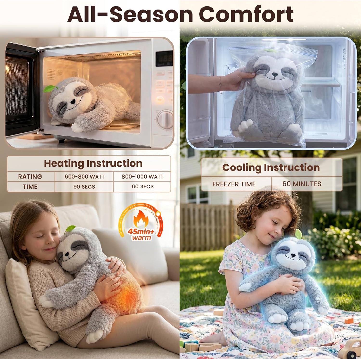 Weighted Stuffed Animals Sloth Plush, Heatable Coolable, 4 Lb, 20In | Mom'S Choice Award, Microwaveable Inner Pad, Huggable Sloth Plushies, Cozy Gift for Kids & Adults
