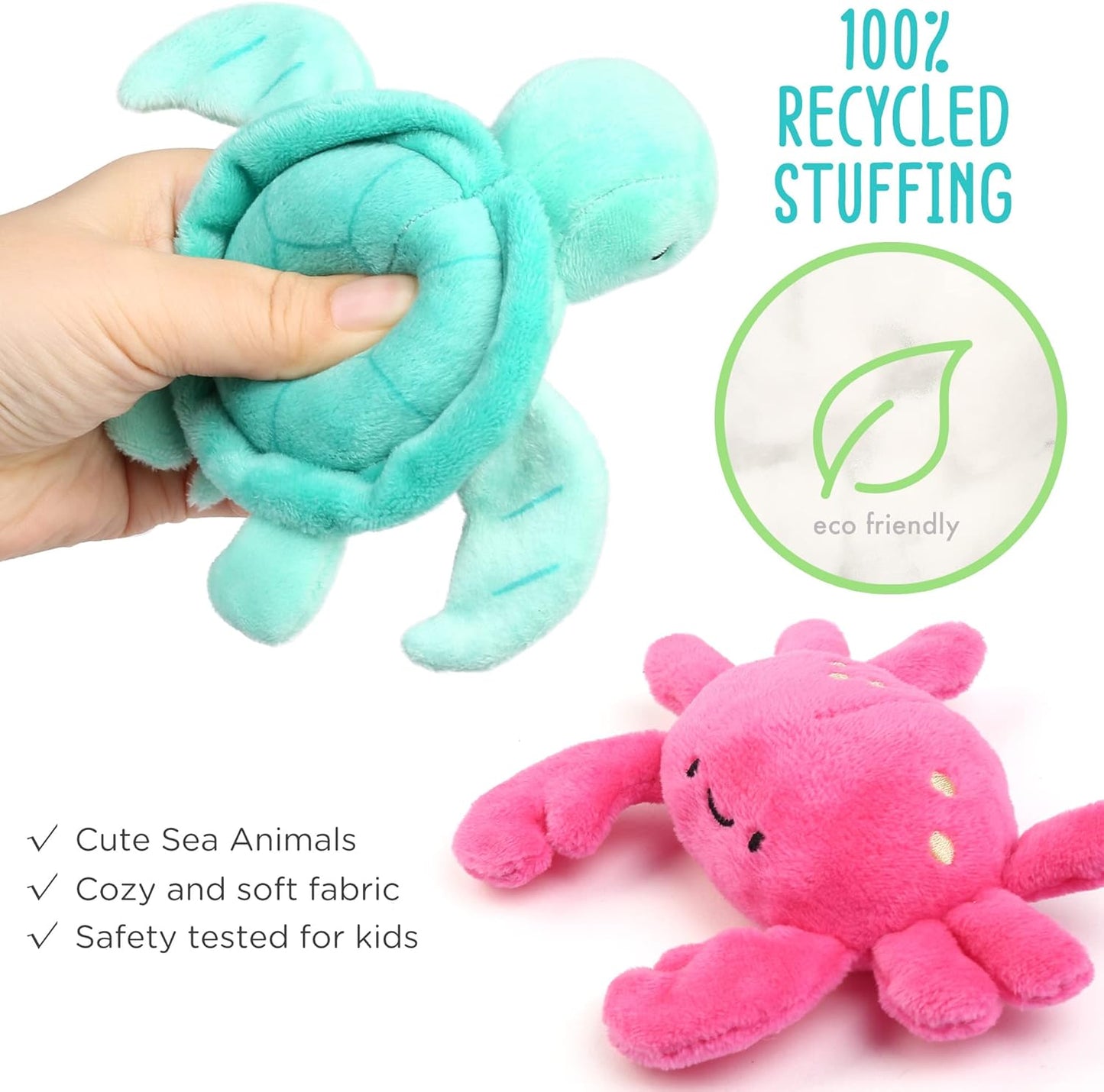 5-Pack Ocean Stuffed Animal Set with Shell Carrying Bag | Sea Creature Stuffed Animals for Girls & Toddler, Plush Toys with Turtle, Octopus, Mermaid, Seahorse, Crab, Baby Shower