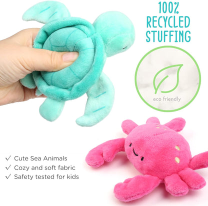5-Pack Ocean Stuffed Animal Set with Shell Carrying Bag | Sea Creature Stuffed Animals for Girls & Toddler, Plush Toys with Turtle, Octopus, Mermaid, Seahorse, Crab, Baby Shower