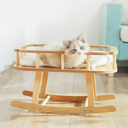 Cama para gatos con hamaca oscilante de madera: fácil de limpiar y elegante