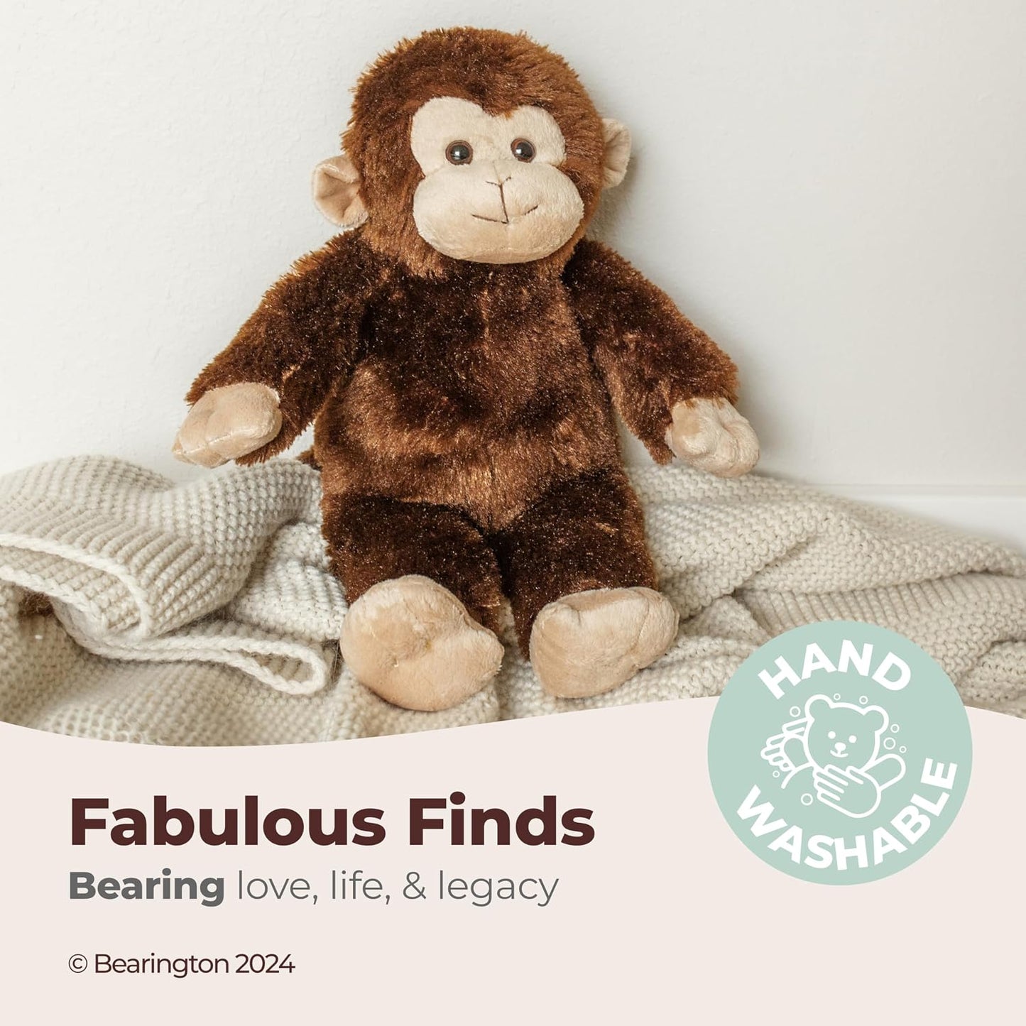 Bearington Swings Monkey Stuffed Animal - 15" Stuffed Monkey Toys - Soft Washable Plush Monkeys with Lifelike Features for Babies, Toddlers, and Animal Lovers - Adorable Gift for Kids