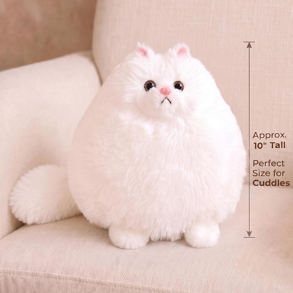 10-Inch White Cat Plush Toy, Soft Fluffy Stuffed Animal for Girls | Chubby Body and Long Tail Offer Cozy Cuddles, Making It a Sweet Gift for Kids, Birthdays, Holidays, and Cat Lovers