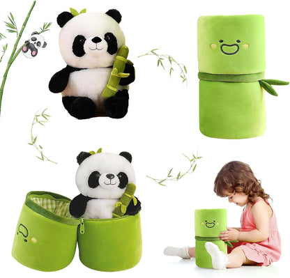 Soft Reversible Panda Stuffed Animals with Bamboo Storage Bag, 11-Inch Interactive Baby Toy, Cute Cuddly Panda Plush Toy for Kids & Adults – Perfect for Birthday & Easter Gifts | 11-Inch Interactive Baby Toy