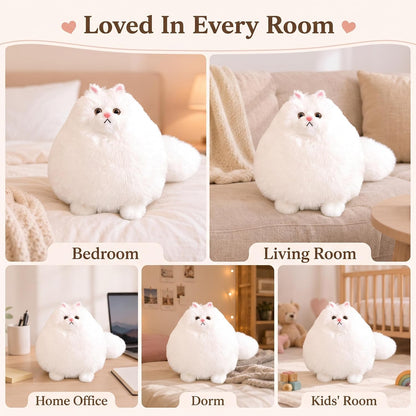 10-Inch White Cat Plush Toy, Soft Fluffy Stuffed Animal for Girls | Chubby Body and Long Tail Offer Cozy Cuddles, Making It a Sweet Gift for Kids, Birthdays, Holidays, and Cat Lovers